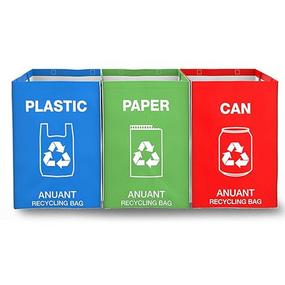 Separate Recycling Waste Bin Bags for Kitchen Office in Home - Large Size Sturdy Double Handles 10 Gallon Recycle Garbage Sorting Bins
