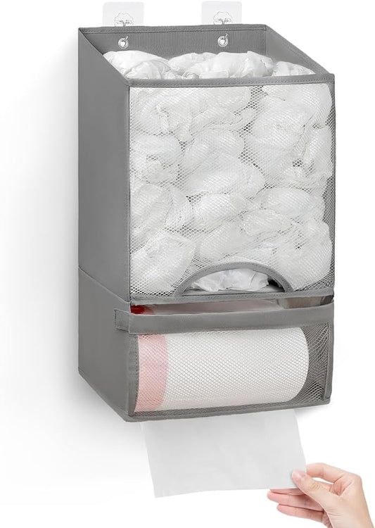 HOUSE AGAIN Bag Holder- Extra Large Plastic Bag Saver Dispenser, Wall Mount Organizer for Grocery Trash Roll,Oxford Machine Washable-Daily Storage Solution for Home Kitchen/Bathroom/Laundry/Deep Grey