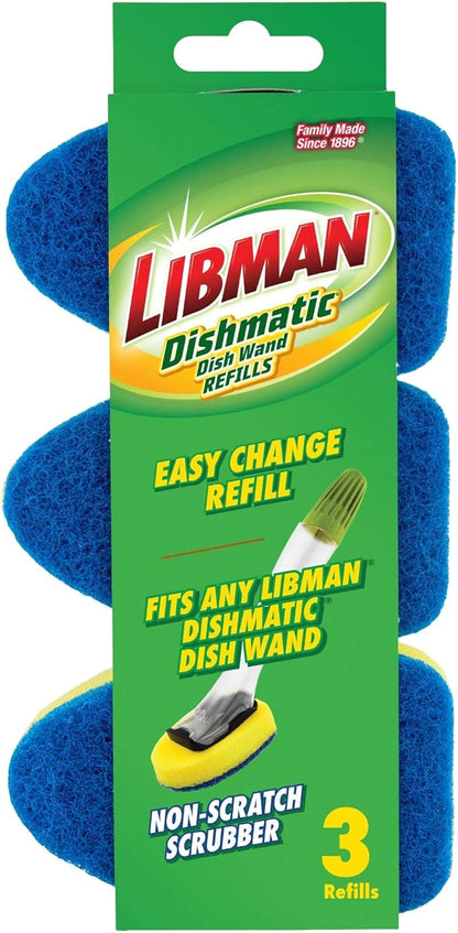 LIBMAN Dishmatic® Non-Scratch Scrubber Dish Wand Refills Dish Cleaning Sponge - Gentle Non-Scratch Sponge Heads, Safe for Glass & Delicate Dishes