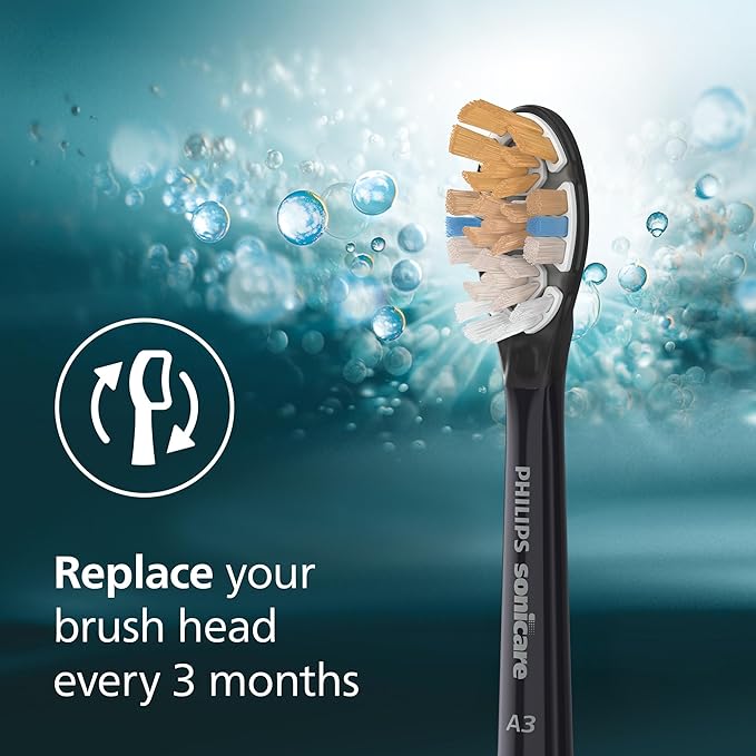 Philips Sonicare A3 All-in-One - Genuine Replacement Electric Toothbrush Heads, Black, 4 Pack One Year Supply, HX9094/95