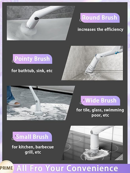 Tilswall Cordless Electric Spin Scrubber - Powered Shower & Tile Cleaning Brush with Detachable Handle, 2-Speed Modes & Extra Battery, for Bathroom Tub/Glass/Car Windows