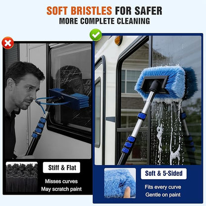 20FT Car Wash Brush with Long Handle - Car Cleaning Kit with 8 Attachments, 180° Rotating Mop, Foldable Bucket, Scratch-Free Soft & Hard Brushes for Cars, Trucks, SUV, RV, Home Windows & Siding