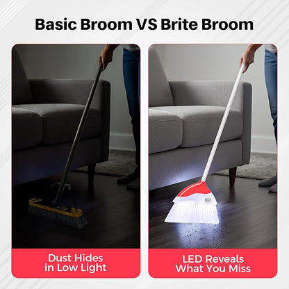 Indoor Broom with LED Lights | Angle Broom for Dark Corners & Low Light Areas | Soft Bristle, Adjustable Long Handle | Floor Sweeper for Kitchen, Room, Office & Garage (White)