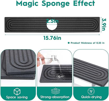 16 Inch Stone Faucet Mat for Kitchen Sink,Kitchen Sink Splash Guard-Water Absorbing Stone Tray for Sink,Super Absorbent, Diatomite Protector with Drainage for Kitchen Bathroom Counter(Dark Grey）