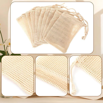 COMNICO 10 PCS Soap Bags Natural Sisal Soap Saver for Foaming and Drying Bubble Mesh Soap Scrubber Pouch Handmade Cotton Bag with Drawstring Body Facial Cleaning Bath Shower Tool
