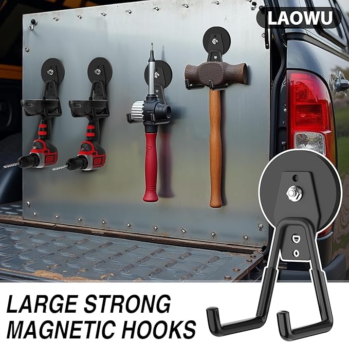 12 Pcs Magnetic Hooks Heavy Duty, Large Strong Magnetic Storage Hook for Hanging Garage Tool, 66mm Magnet Hooks with Anti-Slip Coating, Magnetic Holder for Power Drill/Metal Cabinet/Garden Tools