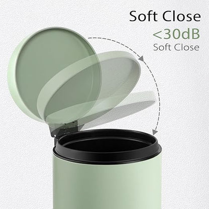 TIPGO Small Trash Can with Lid Soft Close, 4.5 Liters / 1.2 Gallon Bathroom Garbage Can, Mini Step Trash Bin, Stainless Steel Wastebasket for Bathroom, Bedroom, Office (Green)