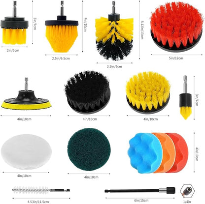 22 Pcs Drill Attachments Set, Scrub Pads & Sponge & Wire Brush, Power Scrubber with Extend Long Attachment, Drill Scrubber Brush Kit for Bathroom, Floor, Car, Grout