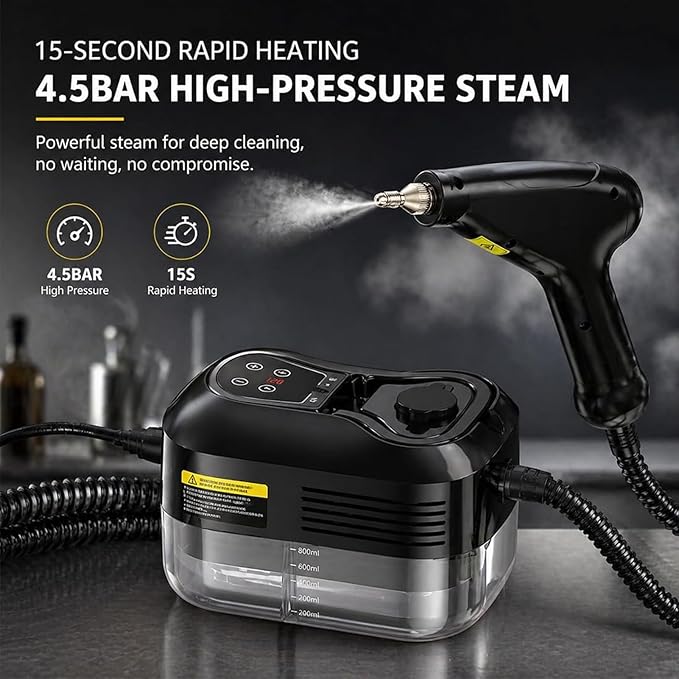 2500W Handheld High-Temperature Pressurized Steam Cleaner, Professional 6 Adjustable Handheld Steam Cleaner, Steam Cleaner For Car, Kitchen, Bathroom, Furniture, Windows (Black)