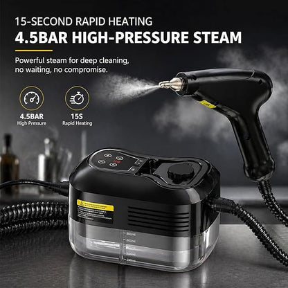 2500W Handheld High-Temperature Pressurized Steam Cleaner, Professional 6 Adjustable Handheld Steam Cleaner, Steam Cleaner For Car, Kitchen, Bathroom, Furniture, Windows (Black)