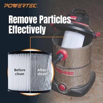 POWERTEC 90398 Cartridge Filters 4PK for Shop Vac, 9039800, 9039833 Type AA Replacement Filters, Fits Shop-Vac Most 4 Gallon and Less Wet/Dry Vacuum Cleaners (75083-P4)
