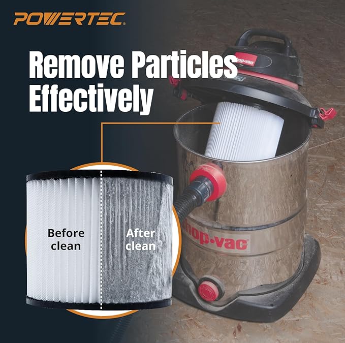 POWERTEC 90398 Cartridge Filters for Shop Vac, 9039800, 9039833 Type AA Replacement Filters, Fits Shop-Vac Most 4 Gallon and Less Wet/Dry Vacuum Cleaners, 1PK (75083)