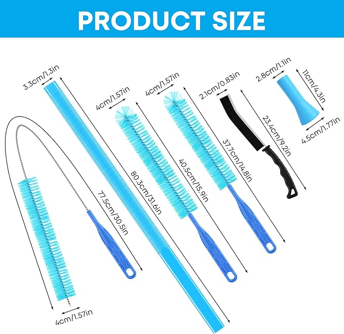 Dryer Vent Cleaner Kit - Long Dryer Vent Cleaning Brush with Lint Remover, Refrigerator Coil Cleaning Brush, Appliance Brush Set for Household Maintenance, AC Drain Radiator Grout Cleaning Tools