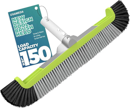 18" Pool Brush Head for Cleaning Swimming Pool Walls, Curved Ends High-Efficiency Scrub Brush for Tile, Flooring and Vinyl Pools, Fiberglass, Fits Φ1.25” Poles (Green & Black & Gray)