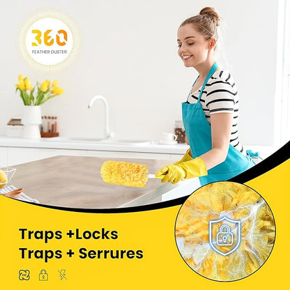 Heavy Duty Duster Refills for swiffer Duster, Disposable Dusters Kit for Cleaning Dusting Furniture Blind Ceiling Fan, Electrostatic Lock-Dust Technology 360 Feather Duster，60 Duster and 1 Handle