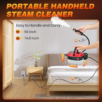 Sakerplus 2500W Handheld Steam Cleaner, 10S Rapid Heating Steamer with 6 Adjustable Levels, 36oz Large Capacity Water Tank, Portable High-Power Steam Cleaner for Home, Kitchen, Bathroom, Floor, Car