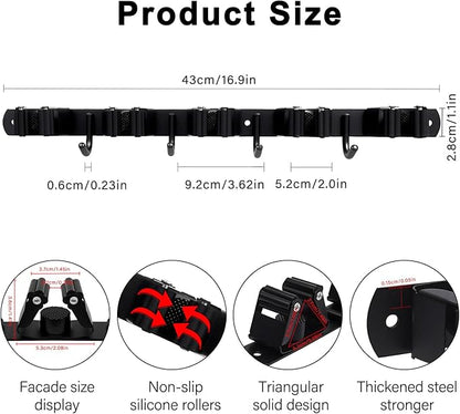 5 Racks and 4 Hooks Mop and Broom Holder Wall Mount, SUS304 Heavy Duty Broom Organizer Storage Tool Racks, Self Adhesive Solid Non-slip Tool Hangers for Home Kitchen Garden Laundry Garage