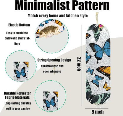 2Pcs Butterfly Plastic Bag Holder, Wall Mount Grocery Bag Holder for Plastic Bags, Colorful Butterflies Washable Grocery Bags Storage Dispenser for Home Kitchen Decor, Butterfly Gifts for Women Mom