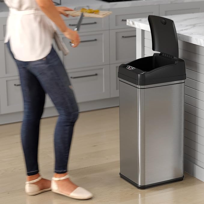 iTouchless 13 Gallon and 2.5 Gallon Automatic Touchless Sensor Kitchen Cans with Odor Control System, Stainless Steel, Includes 4 Filters (CDZT02CF02)