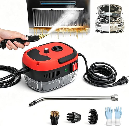 2500w Handheld High-Temperature Pressurized Steam Cleaner,10 In 1 Handheld Pressure Multi Purpose Cleaner, for Car Engine Furniture, Kitchen, Bathroom,Home Use (Red)