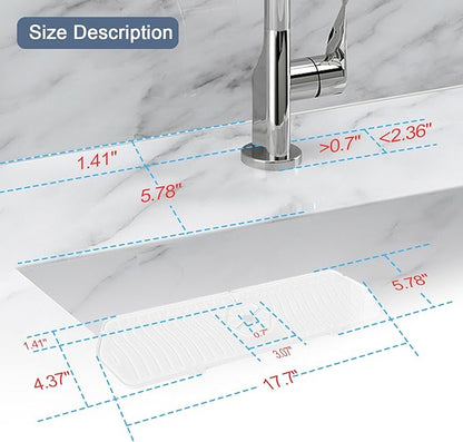 Faucet Guard - 90 Foldable Draining Mat for Kitchen Sink with 2 Drain Ports, White, 17.7"*5.66"