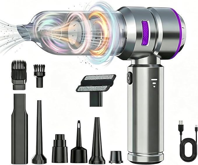 Mini Handheld Car Vacuum Cleaner Cordless - Vacuum & Blower 2-in-1, Powerful Suction for Pet Hair & Crumbs, 1.5lbs Ultra Lightweight, Type-C Fast Charging, 3 Speeds, for Car/Home/Office