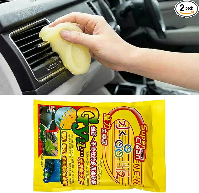 Craedli 2PCS Car Cleaning Gel, Universal Dust Cleaning Putty Gel Car Interior Cleaner Slime, Reusable Jelly Cleaner Auto Detailing Tool for Air Vents, Cup Holders & Keyboards, Clean Supplies (Yellow)