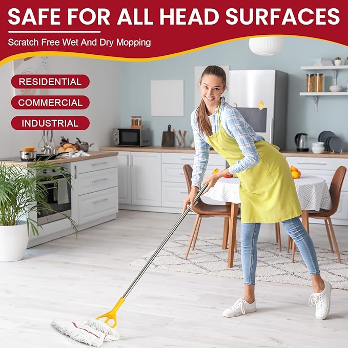 Eccliy 6 Pack Mop Heads Replacement Commercial Industrial Mop Heads Heavy Loop End Cotton String Heavy Duty Refills Wet Washable Refills for Home General Floor Cleaning (White,Red)