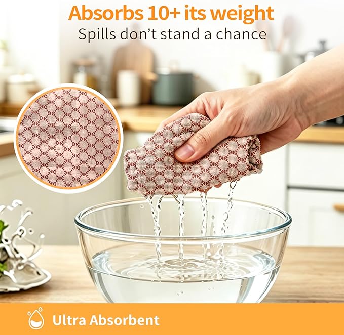Microfiber Cleaning Cloth Roll, 50 Tear-Away Sheets, Reusable & Washable, Lint-Free, Non-Scratch Highly Absorbent Cleaning Cloths for Kitchen, Home, Window & Screens, Brown Dot, 12 x 12 in