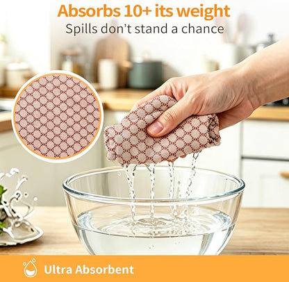 Microfiber Cleaning Cloth Roll, 50 Tear-Away Sheets, Reusable & Washable, Lint-Free, Non-Scratch Highly Absorbent Cleaning Cloths for Kitchen, Home, Window & Screens, Brown Dot, 12 x 12 in
