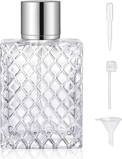 Vintage Glass Spray Bottle - Refillable Perfume Atomizer, Empty Perfume Bottles with 3 Dispensers (100ml/3.4 Oz)