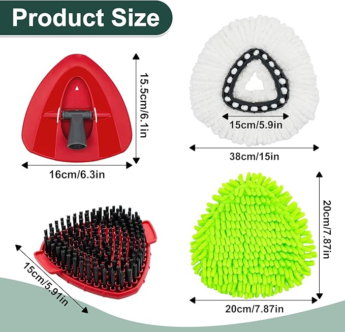 Mop Head Replacement for O Cedar, Spin Mop Replacement Head for Ocedar Easywring 1 Tank System, Mop Heads Includeds 3 Mop Replacement Heads, 2 Spin Scrub Brush, 1 Base & 1 Chenille Pad