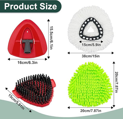 Mop Head Replacement for O Cedar, Spin Mop Replacement Head for Ocedar Easywring 1 Tank System, Mop Heads Includeds 3 Mop Replacement Heads, 2 Spin Scrub Brush, 1 Base & 1 Chenille Pad