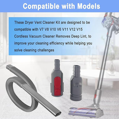 Upgraded Dryer Vent Cleaner Kit Compatible with Dryer Lint Vacuum Attachment for Dyson V7 V8 V10 V6 V11 V12 V15 Cordless Vacuum Cleaner Removes Deep Lint