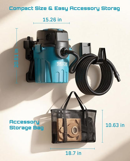 Seesii Garage Vacuum Wall Mounted Shop Vac, 6.6 Gallon 5.5 Peak HP Shop Vacuum Wet and Dry with 30Ft Flexible Hose, Attachments, Storage Bag, Cartridge Filter Ideal for Garage, Car, Workshop, Home