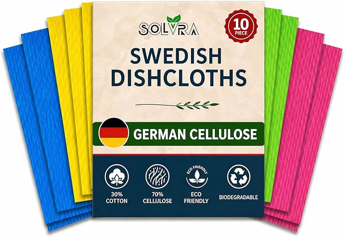Swedish Dishcloths for Kitchen,10 Pack Reusable Cellulose Sponge Cloths – Ultra Absorbent, Eco-Friendly Cleaning Towels – No Odor, Assorted Dishcloths for Washing Dishes & General Cleaning.