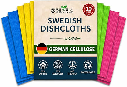 Swedish Dishcloths for Kitchen,10 Pack Reusable Cellulose Sponge Cloths – Ultra Absorbent, Eco-Friendly Cleaning Towels – No Odor, Assorted Dishcloths for Washing Dishes & General Cleaning.