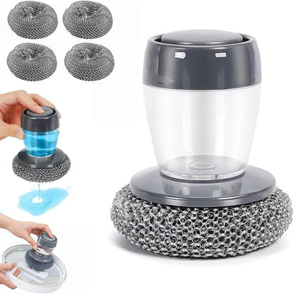 Soap Dispensing Dish Brush, 2 in 1 Kitchen Scrub Brush with Built in Soap Dispenser, Replaceable Dish Scrubber Bristles with Ergonomic Handle for Cleaning Dishes Pots Sinks (1)