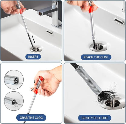 34inch Drain Snake (1pc), 20inch Hair Drain Clog Remover (12 pcs) & 18Inch Cleaner Brush (2 pcs), Sink Plumbing Snake Drain Tool Unclogger Tool Set For Kitchen, Bathroom Tub, Sewer, Toilet