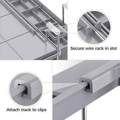 Delamu Stainless Steel Dish Drying Rack, Expandable Dish Drainer, Anti-Rust Large Dish Racks for Kitchen Counter, Dish Strainers with Drainboard, Utensil & Cup Holder, 13.4"-28.7" L x 11.8" W, Grey