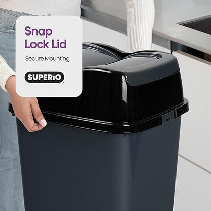 Garbage Cans with Swing Top-Split Lids | Large Kitchen Trash Cans with Lids | Durable Plastic |Slim & Sturdy Trash Bins | Fingerprint Resistant | 13 Gallon / 50 qt / 50 L - Grey/Black | Superio