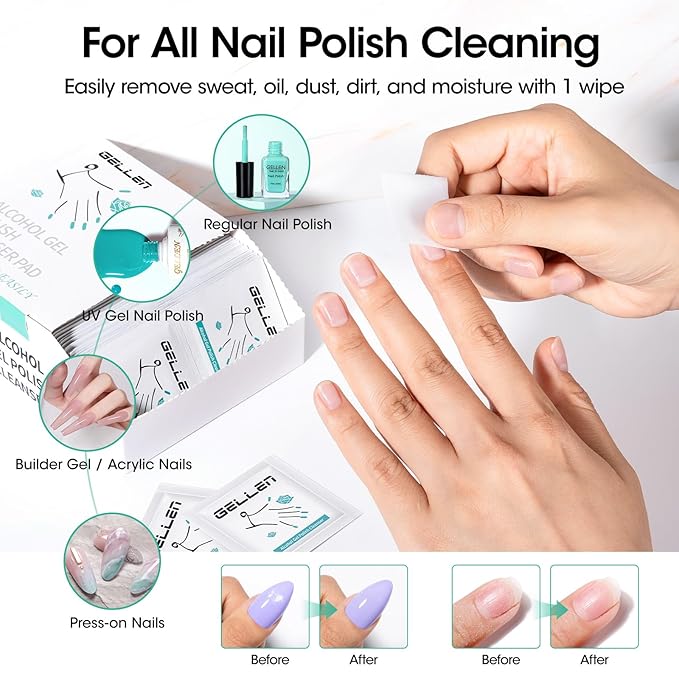 Gellen 400 Pack Nail Cleanser Pads and Acetone Nail Polish Remover Pad Kit, Professional Individually Wrapped, Quick Easy with Glycerin Moisturizing