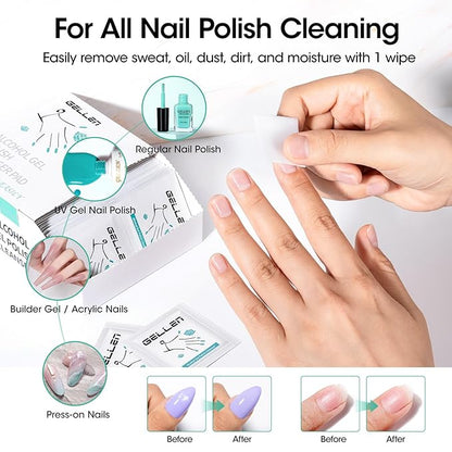 Gellen 400 Pack Nail Cleanser Pads and Acetone Nail Polish Remover Pad Kit, Professional Individually Wrapped, Quick Easy with Glycerin Moisturizing