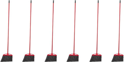 Amazon Basics Angle Broom With Metal Handle for Floor Cleaning and Sweeping, 11 inches Wide, 6-Pack, Black & Red