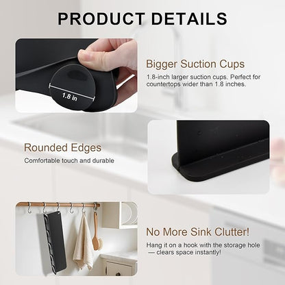 Silicone Sink Splash Guard, Sink Splash Guard with Suction Cup, Kitchen Sink Splash Guard that Can Be Placed Behind the Sink, Sink Splash Guard(17.3 x 4.1 Inch Black)