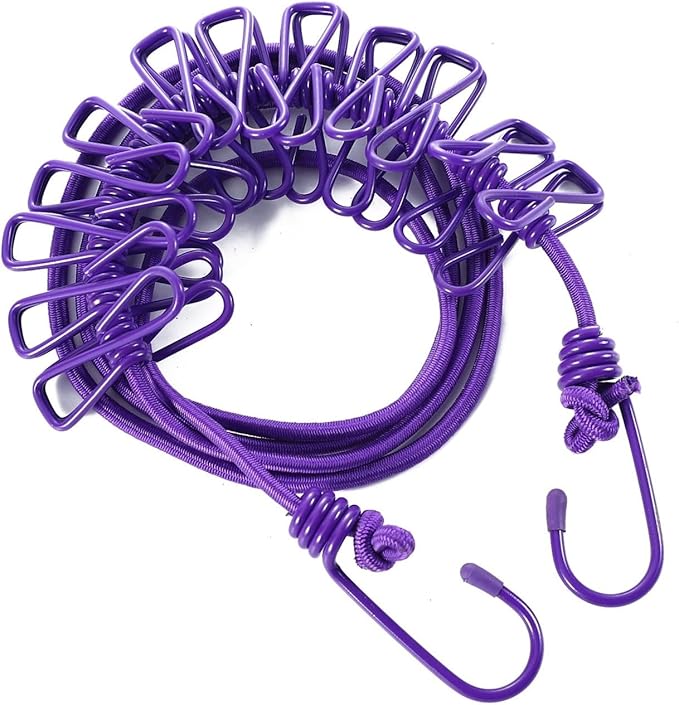 ALINNA Retractable Portable Clothesline, Travel Clothesline with 12 Clothespins for Indoor Laundry Drying, Outdoor Camping Accessories (Purple)