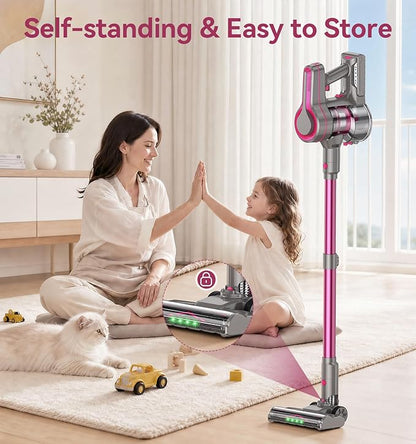 Cordless Vacuum Cleaner, 600W 50KPA 50Mins Stick Vacuum Cleaners for Home with LED Light, Self-Standing, Anti-Tangle Brush, Lightweight Vacuum for Pet Hair, Carpets, Hard Floors