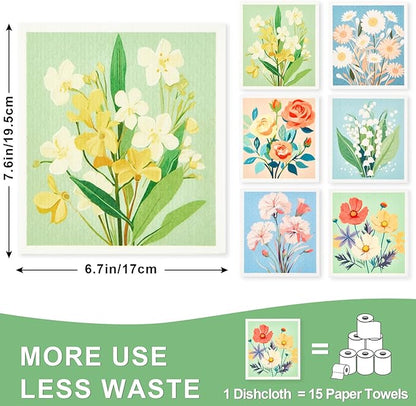6 Pack Swedish Dishcloths for Kitchen, Reusable Absorbent Cleaning Cloths, Washable Quick-Drying Compostable Cleaning Rags for Home Housewarming Counter Wipes