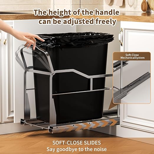 Pull Out Trash Can Under Cabinet with Soft-Close Slides，Heavy Duty Under Sink Trash Can Pull Out Slider for Kitchen Cabinet，Garbage Can Not Included, Requires 11" W X 18" D Cabinet Opening