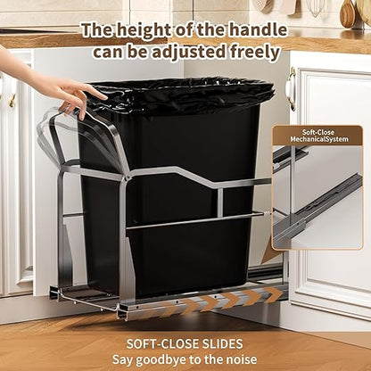 Pull Out Trash Can Under Cabinet with Soft-Close Slides，Heavy Duty Under Sink Trash Can Pull Out Slider for Kitchen Cabinet，Garbage Can Not Included, Requires 11" W X 18" D Cabinet Opening